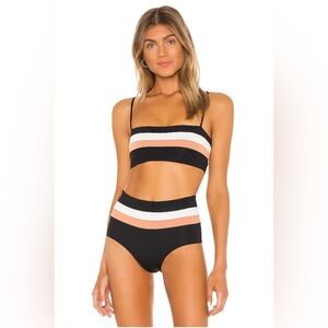 LSpace Rebel Stripe Bikini Top in Black, Cream & Chestnut- Sz Small